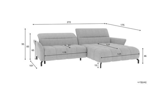 ECKSOFA Olivgrün Flachgewebe Rücken echt, Kopfteilverstellung, Sitztiefenverstellung  - Schwarz/Olivgrün, KONVENTIONELL, Textil/Metall (272/175cm) - Carryhome