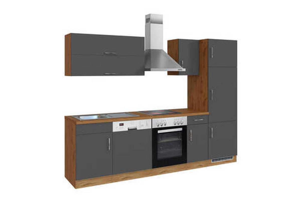 KÜCHENBLOCK 270 cm   in Anthrazit, Eiche Wotan  - Chromfarben/Anthrazit, MODERN, Holzwerkstoff/Metall (270cm) - Held