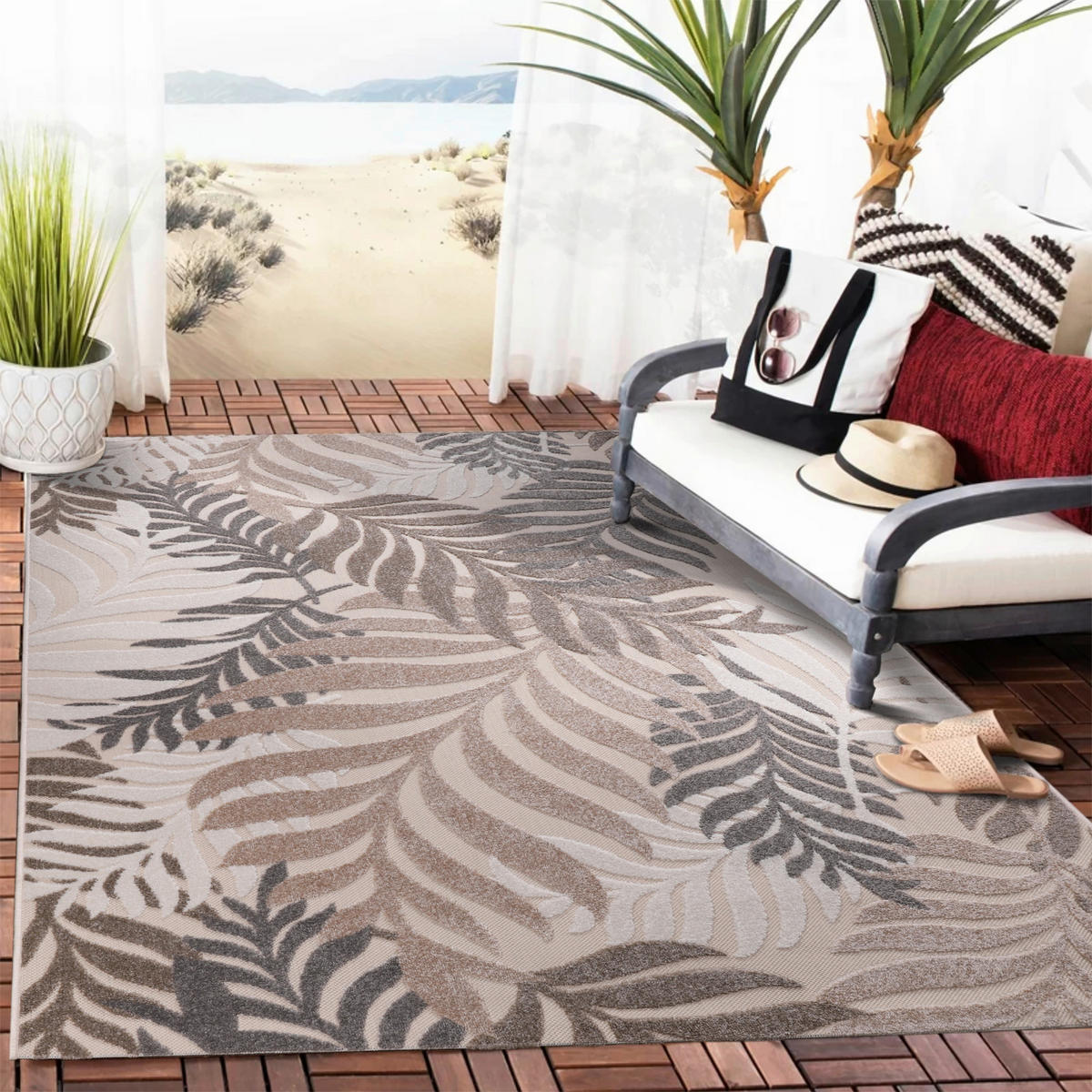 TEPIH ZA UNUTAR./VANJ. UPORAB 120/170 cm   bež  Floral  - bež, Lifestyle, tekstil/plastika (120/170cm)