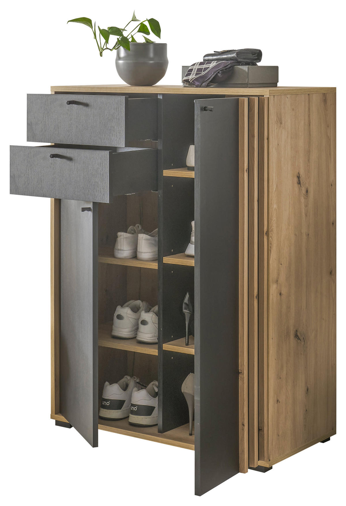 SCHUHSCHRANK 80/105/38 cm  - Schwarz/Eiche Artisan, Design, Holzwerkstoff/Kunststoff (80/105/38cm) - Carryhome
