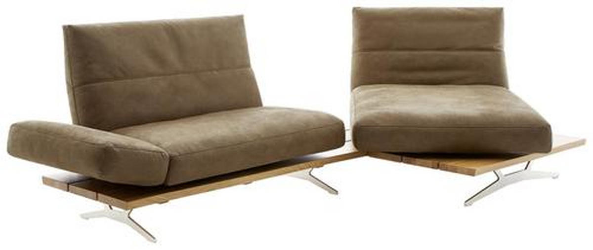 ECKSOFA inkl.Funktion Hellbraun Mikrofaser  - Hellbraun/Edelstahlfarben, Natur, Holz/Textil (275/157cm) - Ambiente