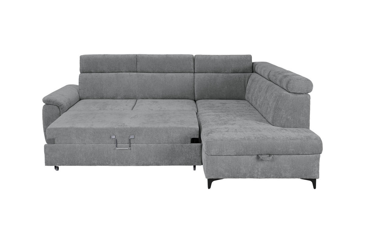 ECKSOFA Dunkelgrau Chenille Bettkasten, Schlaffunktion, Rücken echt, Kopfteilverstellung, Liegefläche im Originalstoff  - Dunkelgrau/Schwarz, KONVENTIONELL, Textil/Metall (265/206cm) - Carryhome