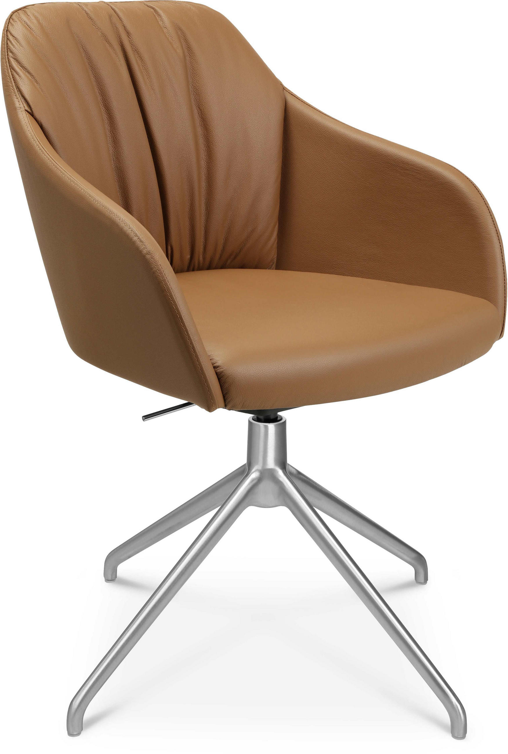 ARMLEHNSTUHL in Aluminium Echtleder pigmentiert - Cognac/Alufarben, Design, Leder/Metall (58/81,5-84,5/60cm) - Johann Jakob