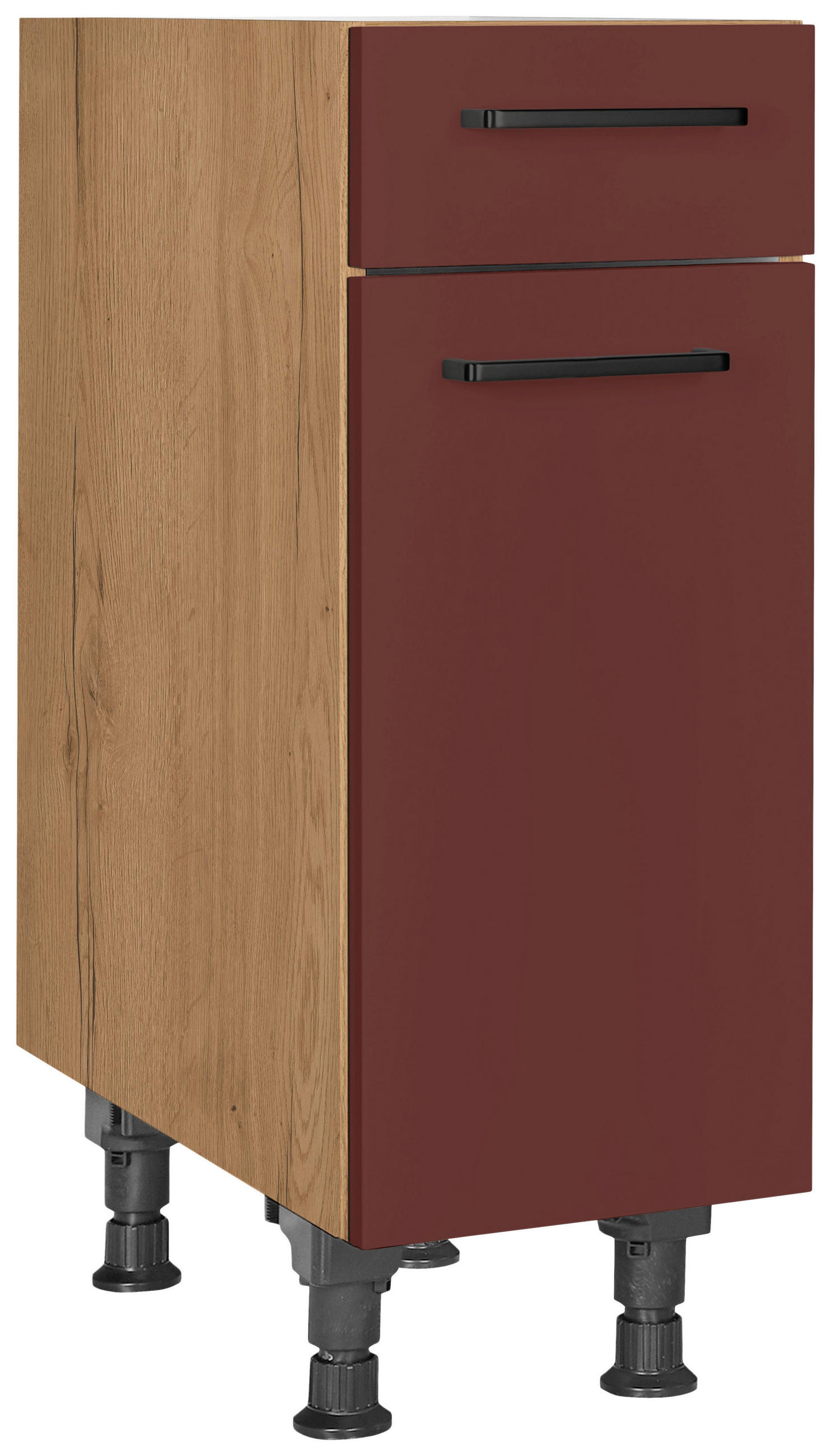 Nobilia Schubkastenunterschrank Easytouch Rot, Eiche 30x87x56 cm