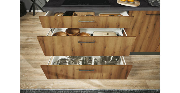 ECKKÜCHE 220/120 cm  in Graphitfarben, Schwarz, Eiche Wotan  - Eiche Wotan/Schwarz, Design, Holzwerkstoff/Metall (220/120cm) - Xora