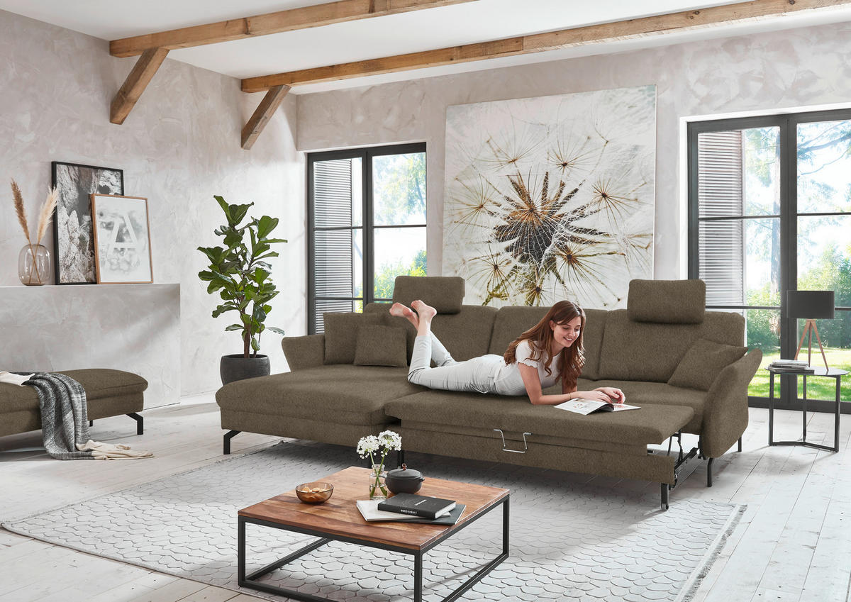 ECKSOFA in Velours Graubraun  - Graubraun/Schwarz, Design, Textil/Metall (179/306cm) - Beldomo System