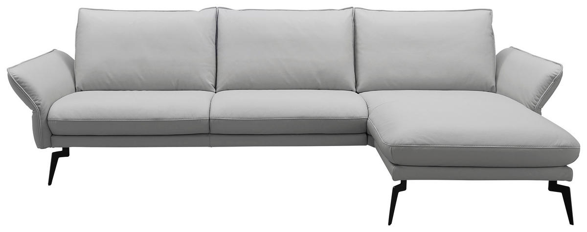 ECKSOFA Hellgrau Echtleder  - Chromfarben/Hellgrau, Design, Leder/Metall (260/168cm) - Moderano
