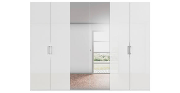 DREHTÜRENSCHRANK 301/223/61 cm,  in Weiß, Weiß Hochglanz, 6-türig  - Chromfarben/Edelstahlfarben, Basics, Glas/Holzwerkstoff (301/223/61cm) - Novel