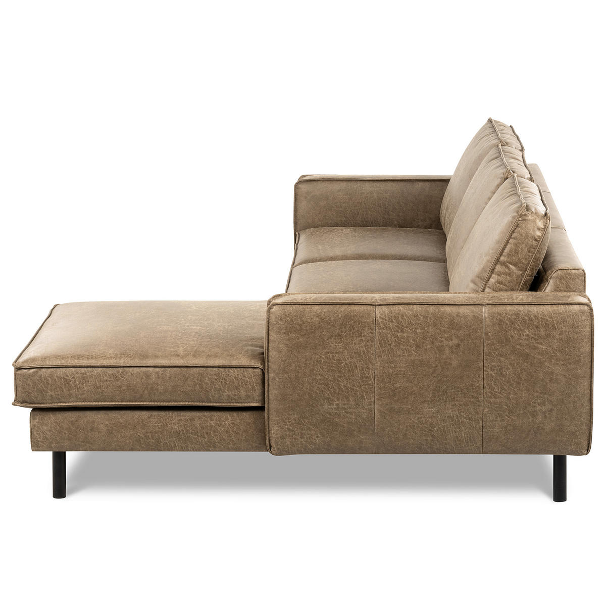 ECKSOFA Graubraun Echtleder Lederlook Bettkasten, Schlaffunktion, Rücken echt  - Graubraun/Schwarz, Design, Leder/Textil (166/238cm) - Livetastic