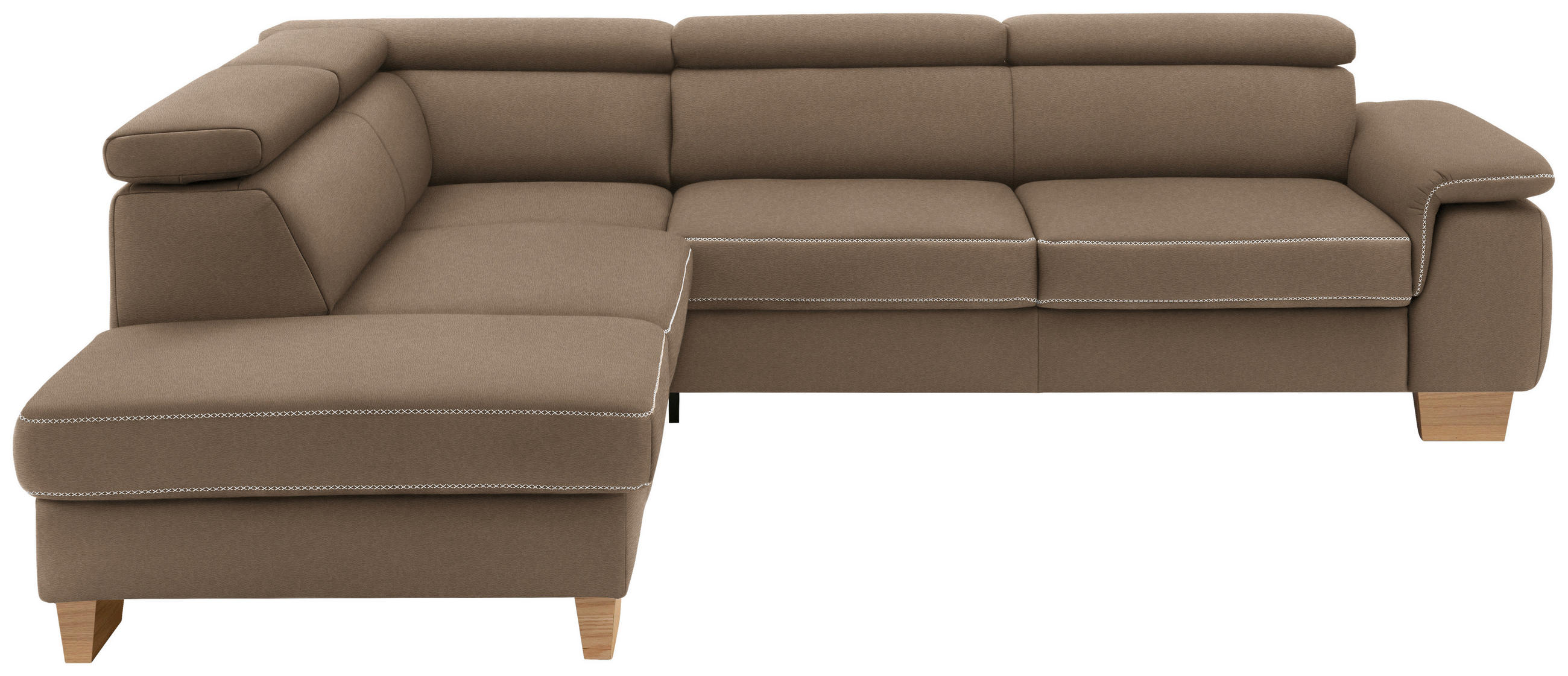 ECKSOFA Hellbraun Mikrofaser Kopfteilverstellung  - Hellbraun/Eichefarben, LIFESTYLE, Holz/Textil (226/273cm) - Beldomo System