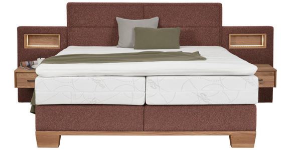 BOXSPRINGBETT 160/200 cm in Eichefarben, Dunkelrot - Eichefarben/Dunkelrot, Natur, Holz/Textil (160/200cm) - Valnatura