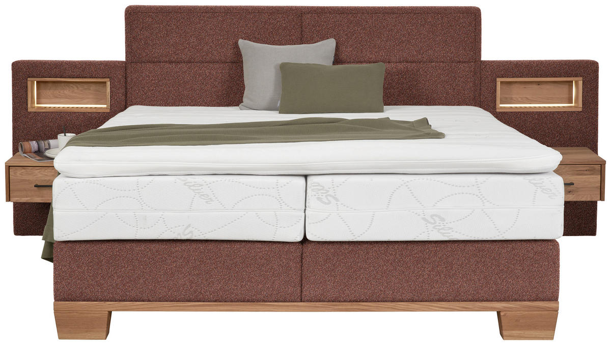 BOXSPRINGBETT 200/200 cm  in Eichefarben, Dunkelrot  - Eichefarben/Dunkelrot, Natur, Holz/Textil (200/200cm) - Valnatura