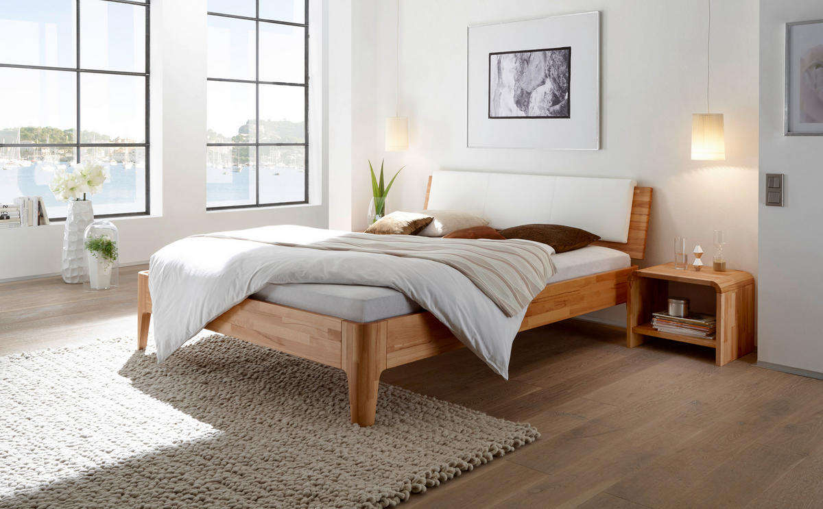 BETT 140/200 cm  in Weiß, Buchefarben  - Buchefarben/Weiß, Design, Holz/Textil (140/200cm) - Hasena