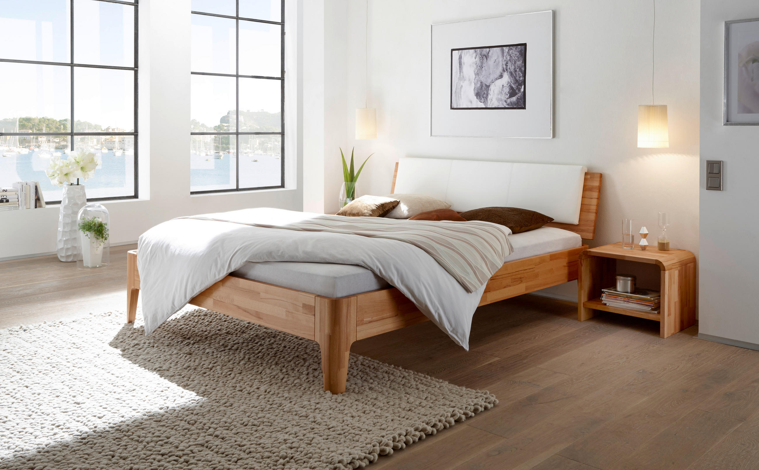 Thumbnail - Hasena Bett, Buche, Holz, Textil, Kernbuche, massiv, 160x200 cm, gepolstertes Kopfteil, in verschiedenen Holzarten erhäl...