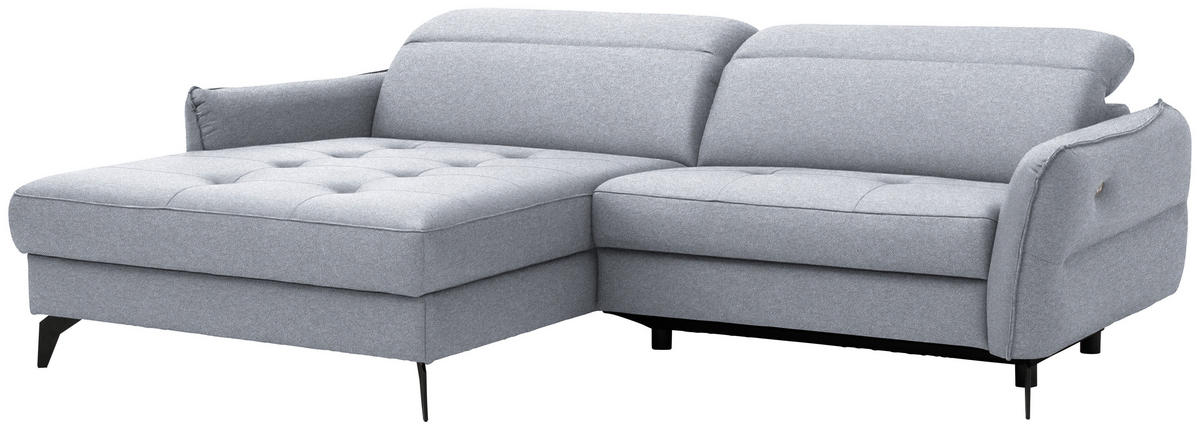ECKSOFA MANTA in Flachgewebe Hellgrau  175/246 cm  - Hellgrau/Schwarz, Design, Textil/Metall (175/246cm) - Celina