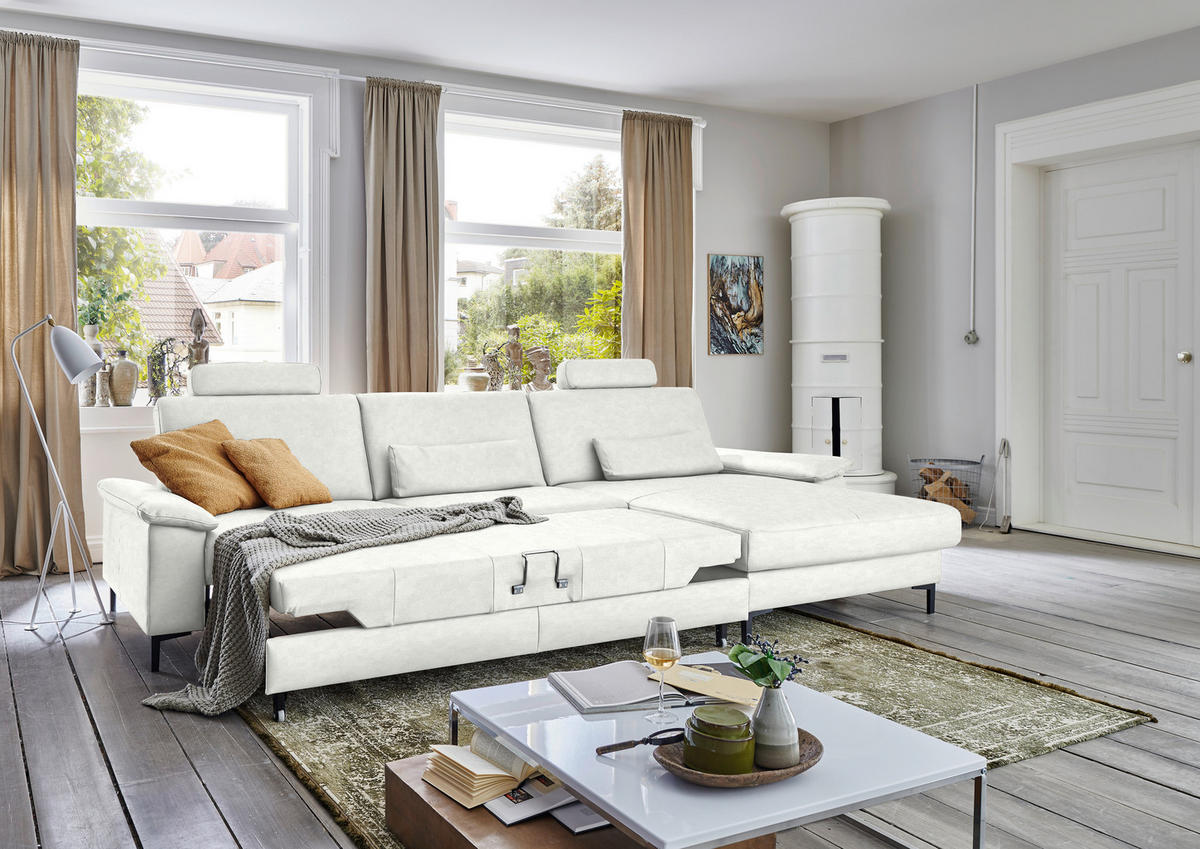 ECKSOFA in Echtleder Weiss  - Weiss/Schwarz, Design, Leder/Metall (334/176cm) - Dieter Knoll