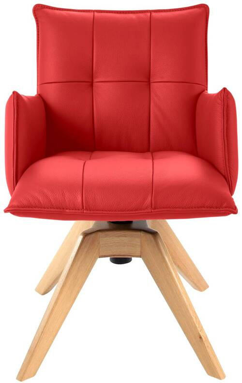 ARMLEHNSTUHL in Echtleder pigmentiert - Eichefarben/Rot, Design, Leder/Holz (86/57/65cm) - Valnatura