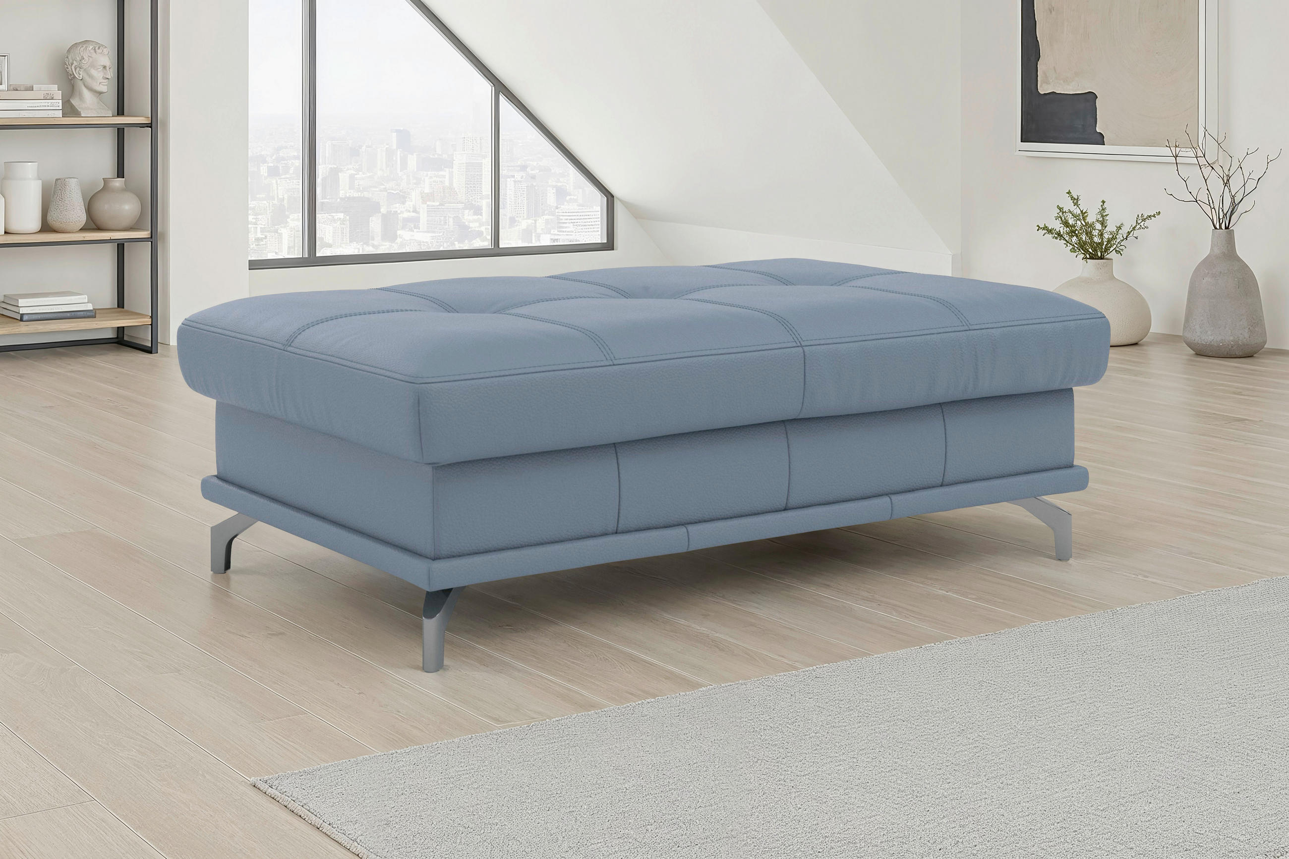 HOCKER COSTELLO E Echtleder Graublau  - Graublau/Schwarz, Basics, Leder/Metall (133/47/72cm) - Sit & More