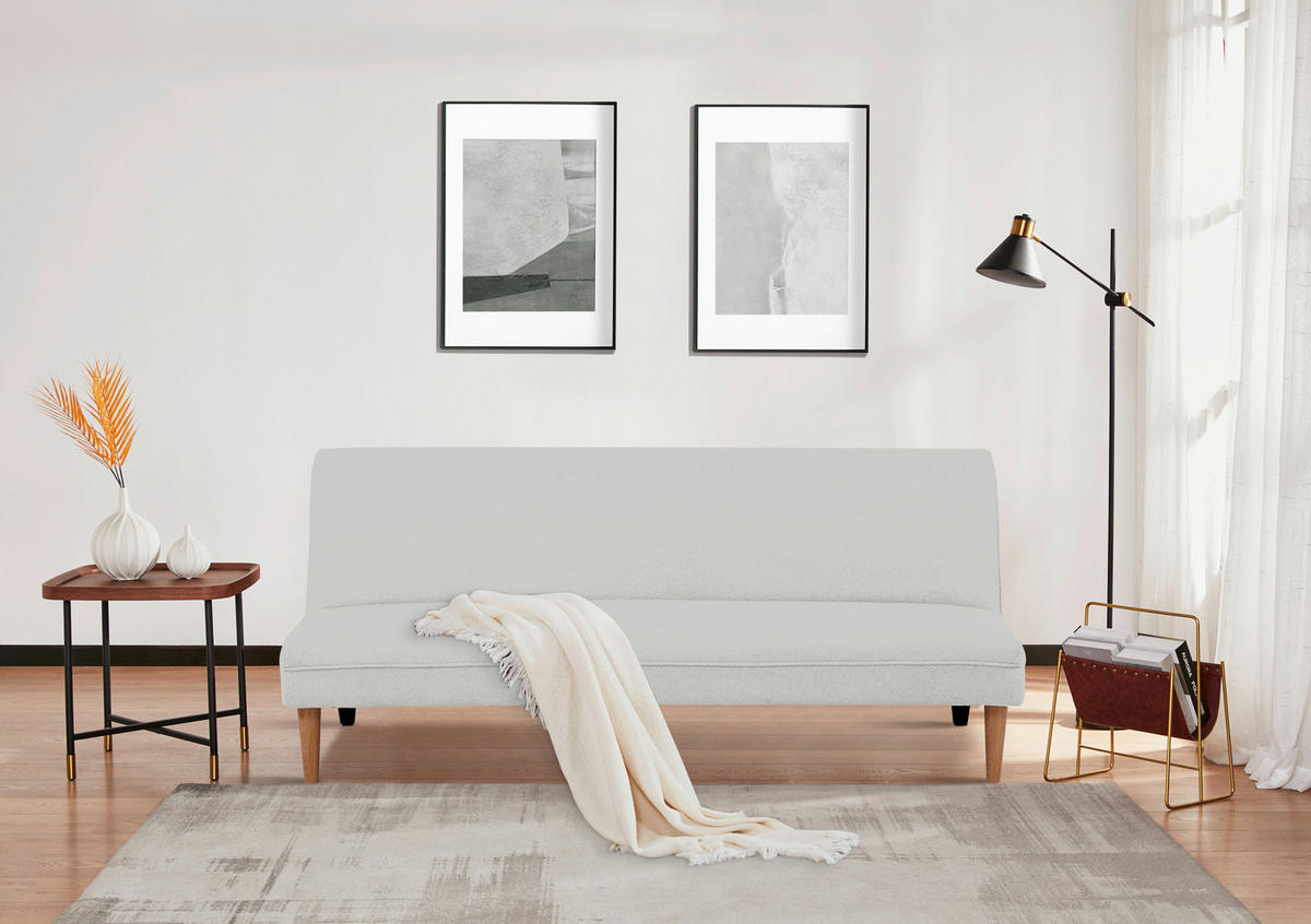 SCHLAFSOFA in Bouclé Weiß  - Schwarz/Naturfarben, MODERN, Holz/Kunststoff - P & B