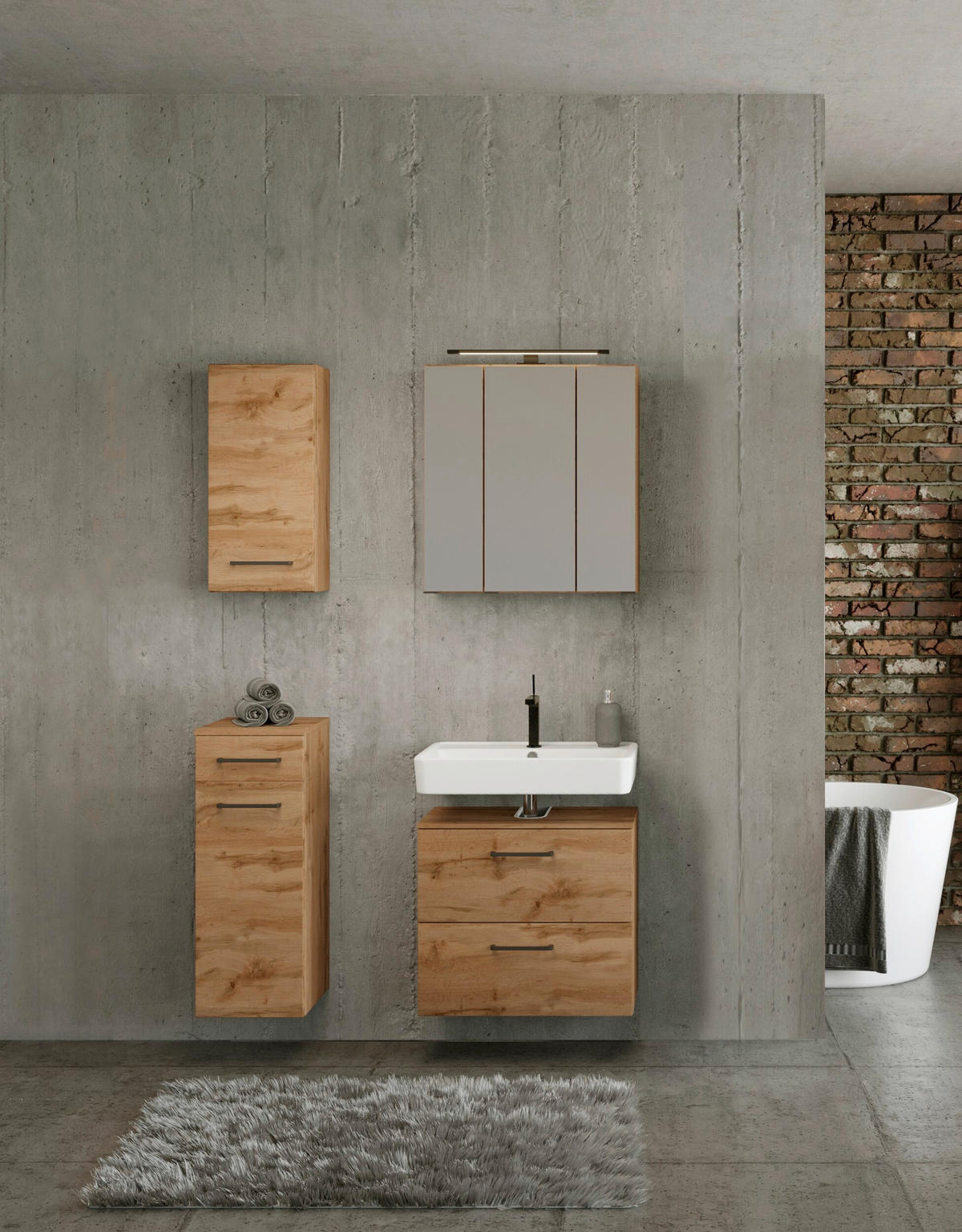 BADEZIMMER  in 90 cm  - Eichefarben, MODERN, Holzwerkstoff (90cm) - Held