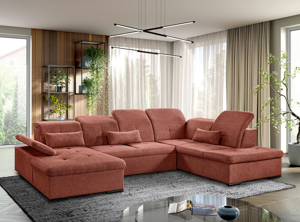 WOHNLANDSCHAFT Rostfarben Chenille  - Rostfarben/Grau, KONVENTIONELL, Kunststoff/Textil (240/340/188cm) - Carryhome