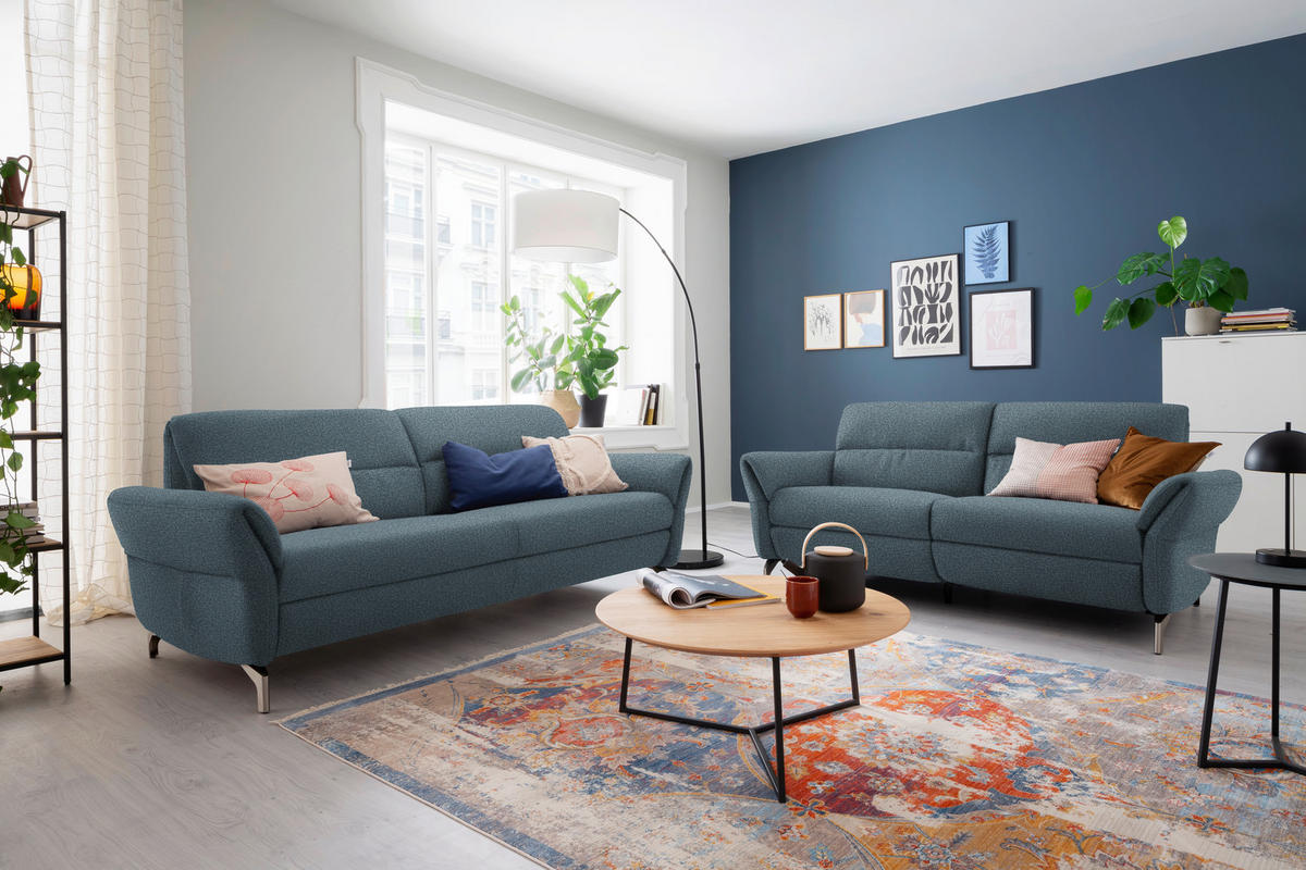 2-SITZER-SOFA in Flachgewebe Blau  - Blau/Nickelfarben, Design, Textil/Metall (186/87/100cm) - Schöner Wohnen