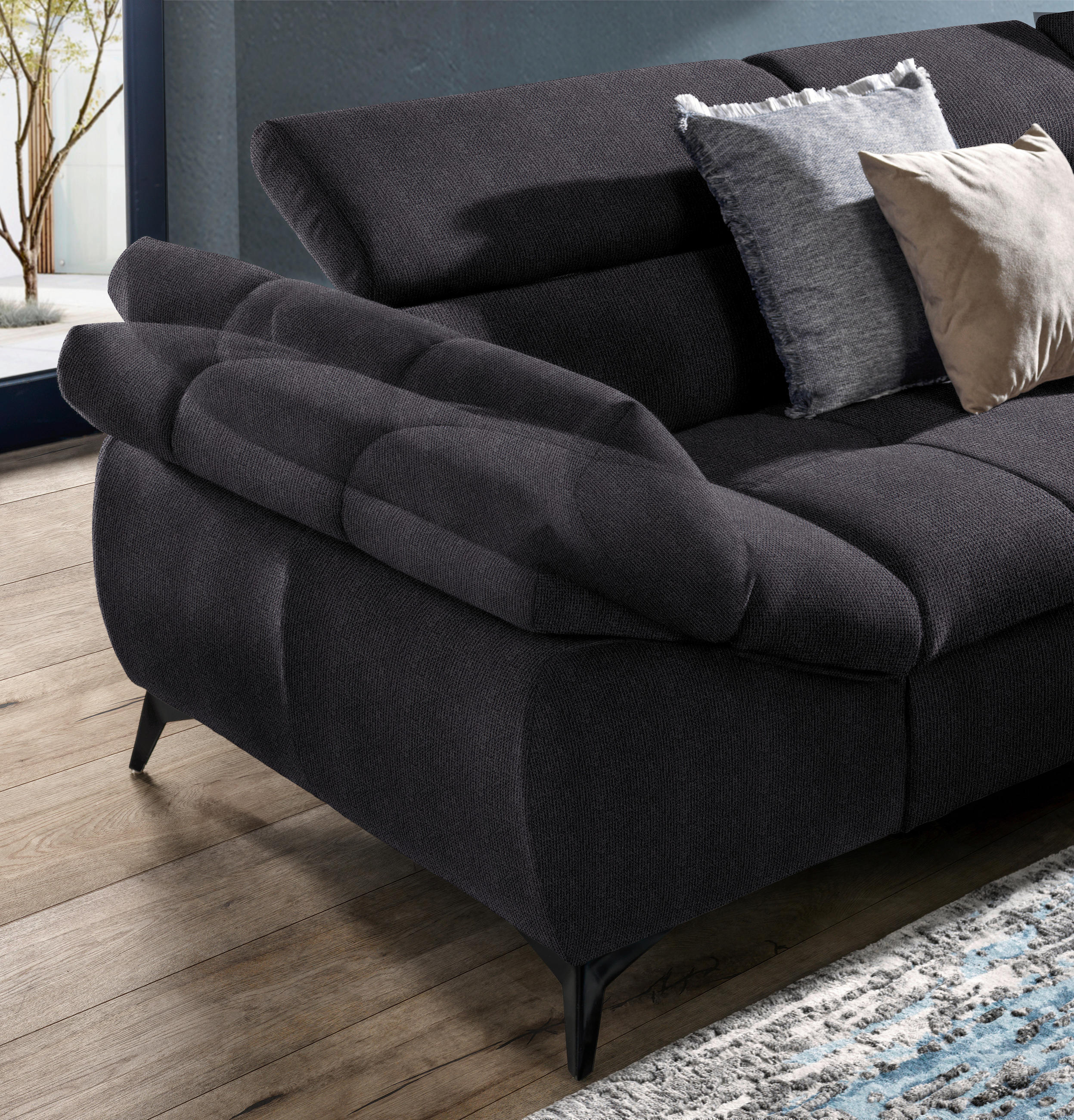 Thumbnail - Stylife Ecksofa, Schwarz, Textil, 4-Sitzer, Ottomane rechts, L-Form, 279x210 cm, Stoffauswahl, seitenverkehrt erhältlich...