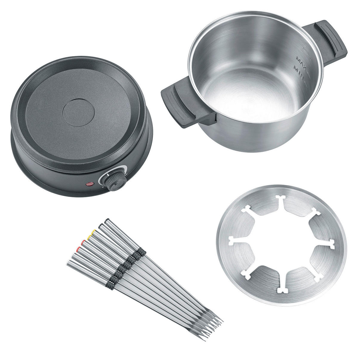 FONDUESET  - Silberfarben, Basics, Metall - Severin