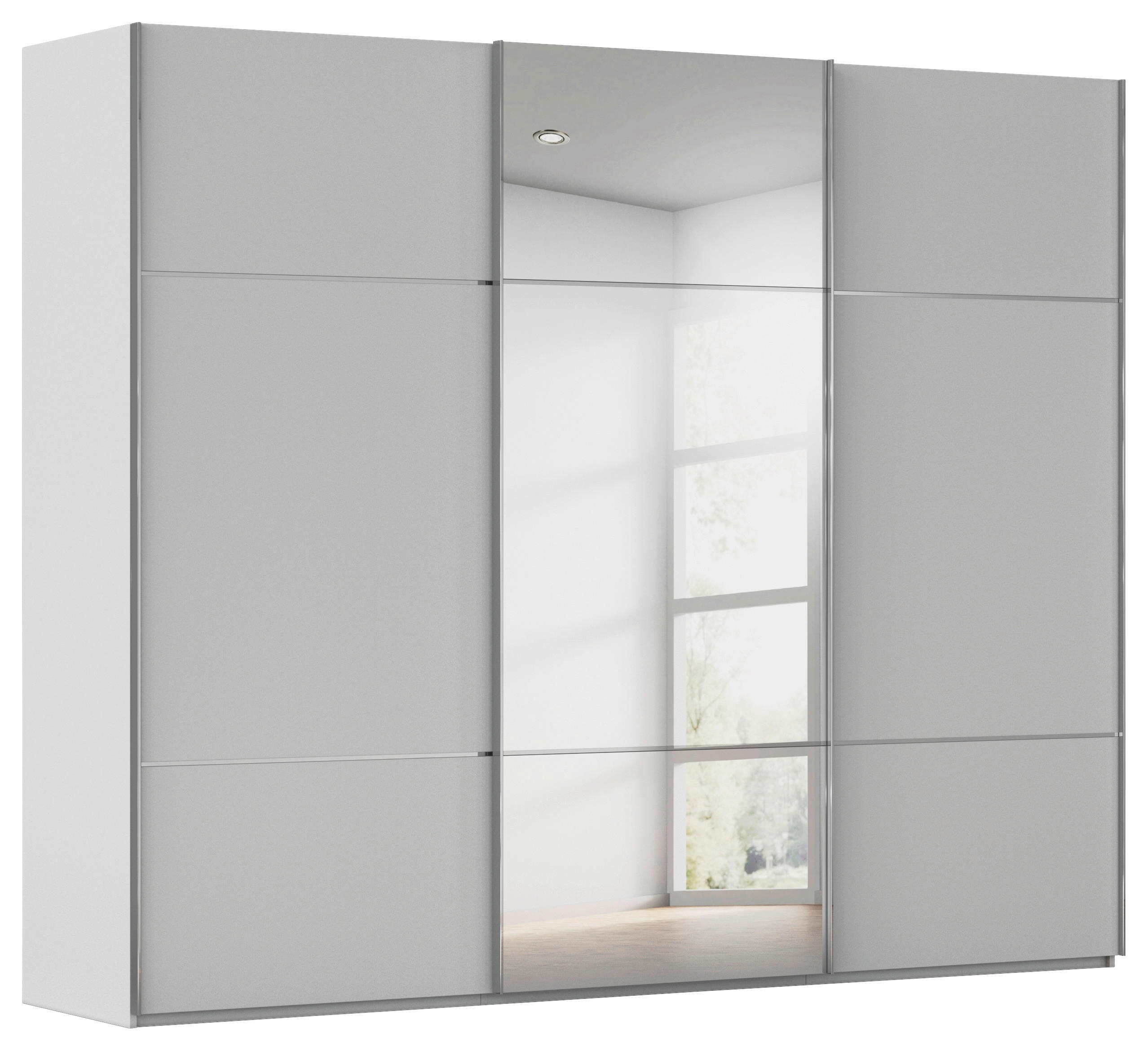 SCHWEBETÜRENSCHRANK 301/223/68 cm,  in Grau, 3 Tür(en)  - Chromfarben/Grau, KONVENTIONELL, Glas/Holzwerkstoff (301/223/68cm) - Novel