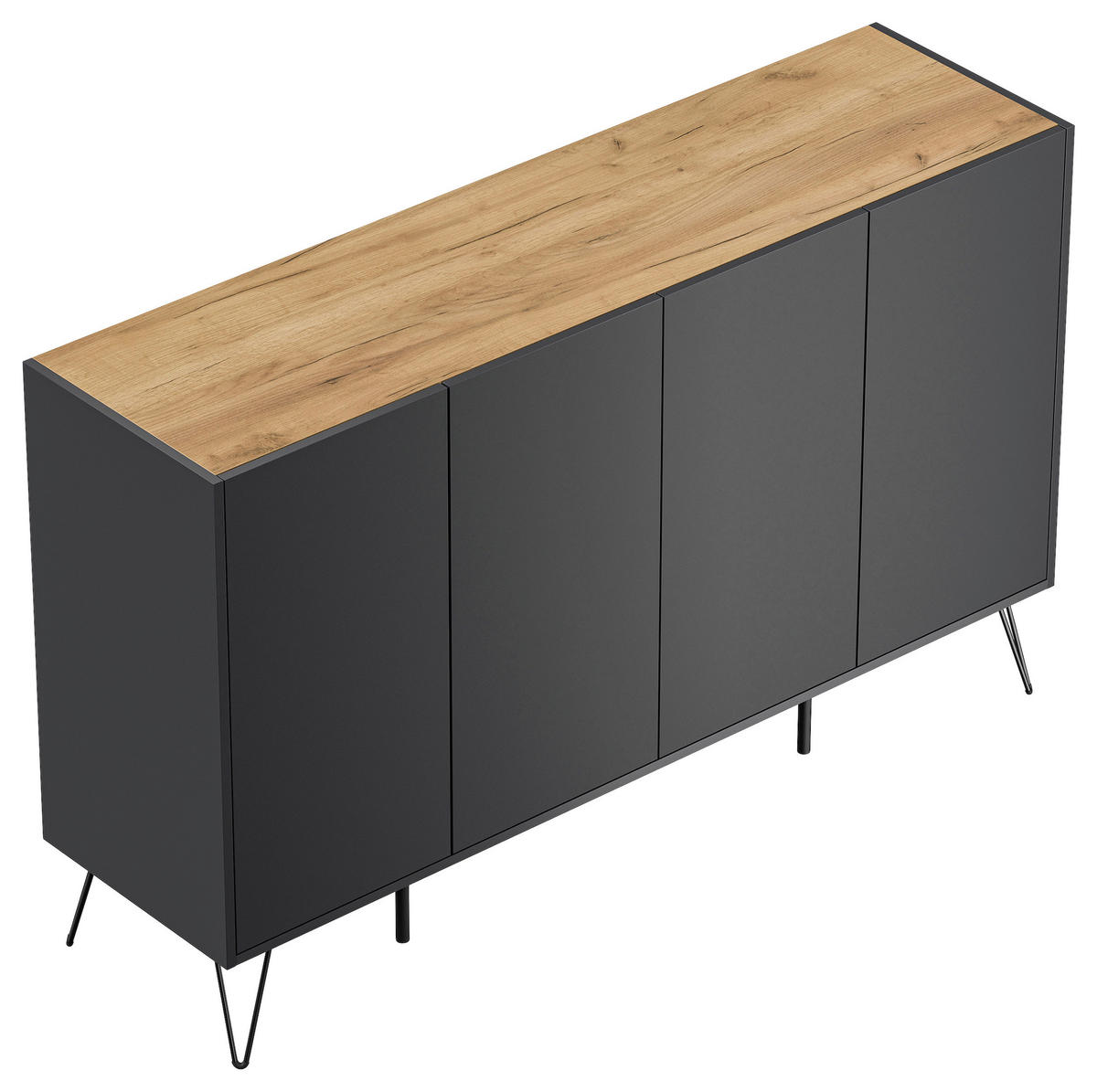 SIDEBOARD Posseik Industrial 155/93,6/42 cm  - Eichefarben/Graphitfarben, Design, Holzwerkstoff/Metall (155/93,6/42cm) - P & B