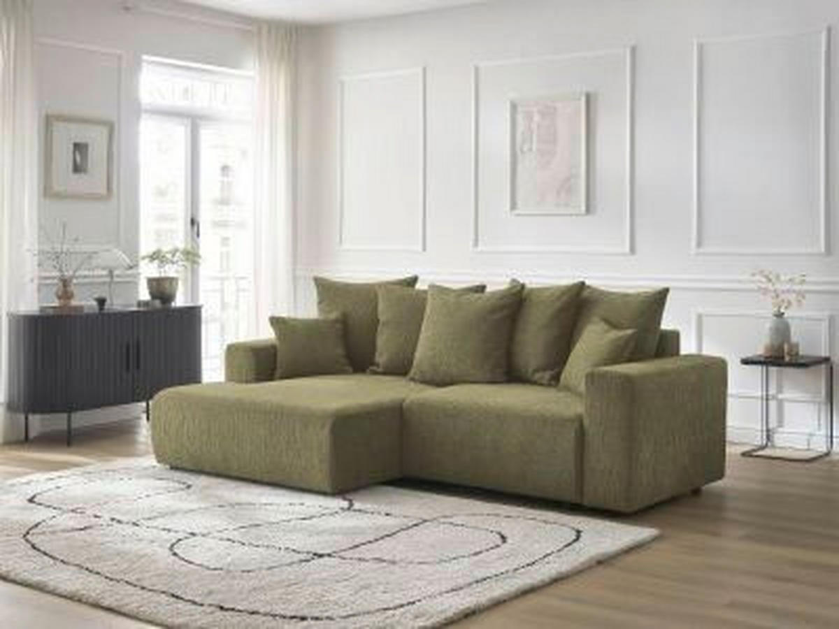 ECKSOFA Ottomane links  ATILLA Grün Struktur  - Schwarz/Grün, MODERN, Kunststoff/Textil (149/244cm)