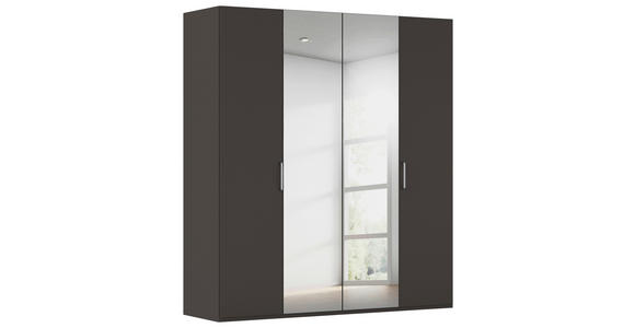 DREHTÜRENSCHRANK 201/223/61 cm,  in Graphitfarben, 4-türig  - Chromfarben/Edelstahlfarben, Basics, Glas/Holzwerkstoff (201/223/61cm) - Novel