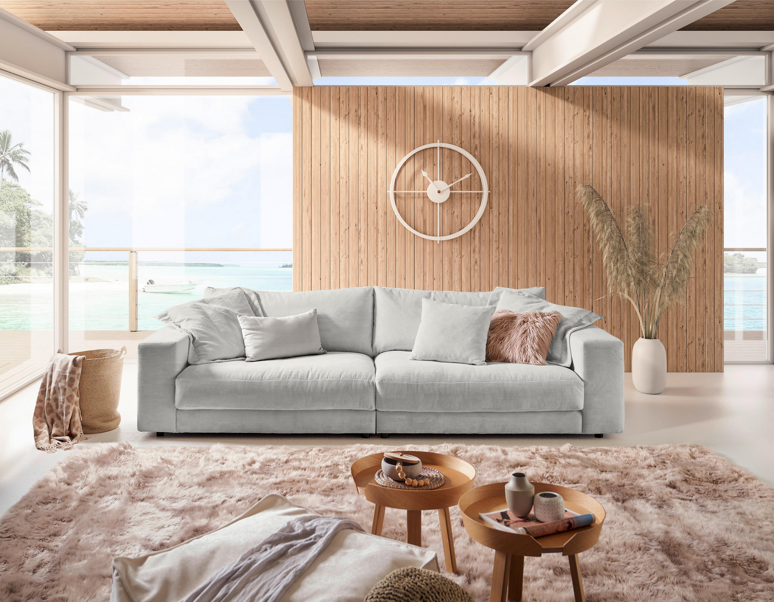 3-SITZER-SOFA in Cord Graubraun  - Graubraun/Schwarz, Design, Kunststoff/Textil (290/86/127cm) - Lomoco