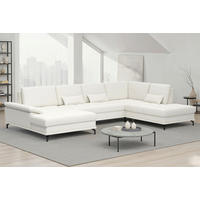 WOHNLANDSCHAFT  Echtleder Weiss  - Weiss/Schwarz, Basics, Leder/Textil (176/363/223cm) - Sit & More