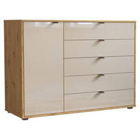 KOMMODE 120/86/43 cm  in Champagner, Eiche Bianco  - Schieferfarben/Eiche Bianco, Modern, Glas/Holzwerkstoff (120/86/43cm) - Novel