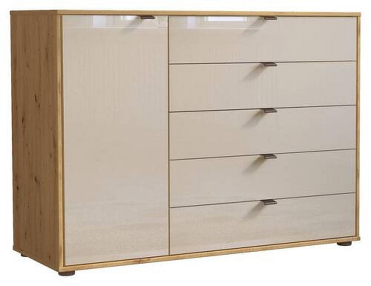 KOMMODE 120/86/43 cm  in Champagner, Eiche Bianco  - Schieferfarben/Eiche Bianco, Modern, Glas/Holzwerkstoff (120/86/43cm) - Novel