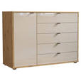 KOMMODE 120/86/43 cm  - Schieferfarben/Eiche Bianco, Design, Glas/Holzwerkstoff (120/86/43cm) - Novel