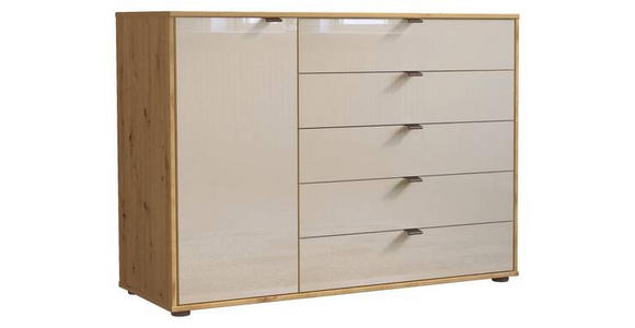 KOMMODE 120/86/43 cm in Champagner, Eiche Bianco - Schieferfarben/Eiche Bianco, Design, Glas/Holzwerkstoff (120/86/43cm) - Novel
