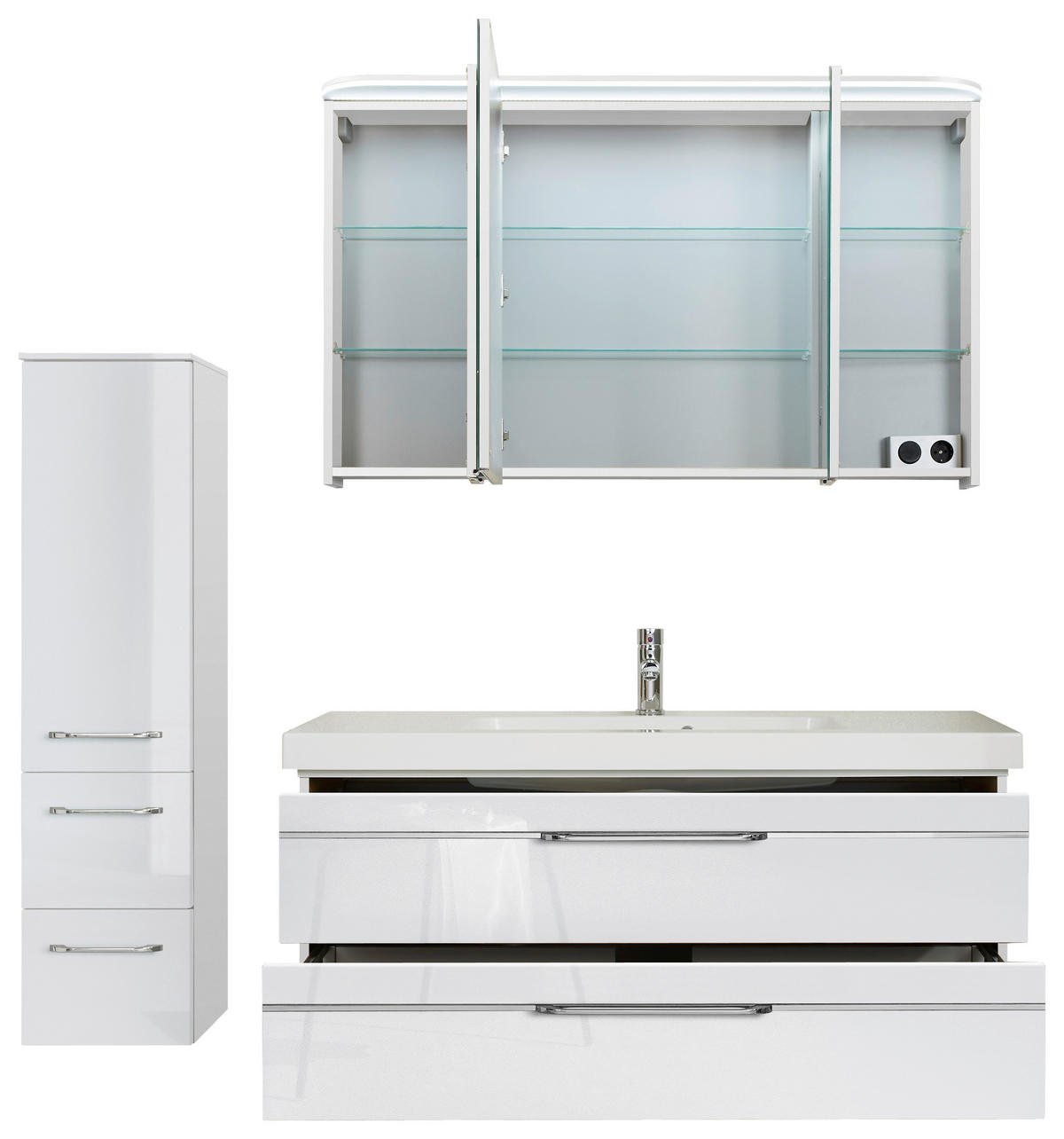 BADEZIMMER 4-teilig  in  - Chromfarben/Weiß Hochglanz, KONVENTIONELL, Glas/Holzwerkstoff (153cm) - Pelipal