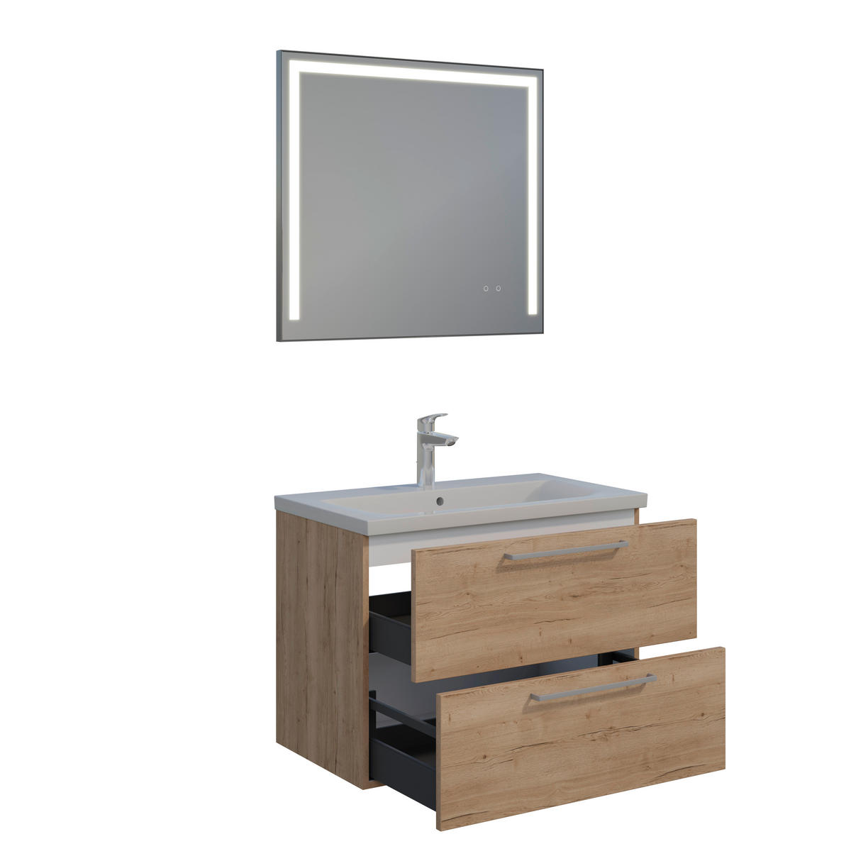 BADEZIMMER 3-teilig  in 81 cm  - Chromfarben/Eichefarben, MODERN, Keramik/Holzwerkstoff (81cm) - Celina Home