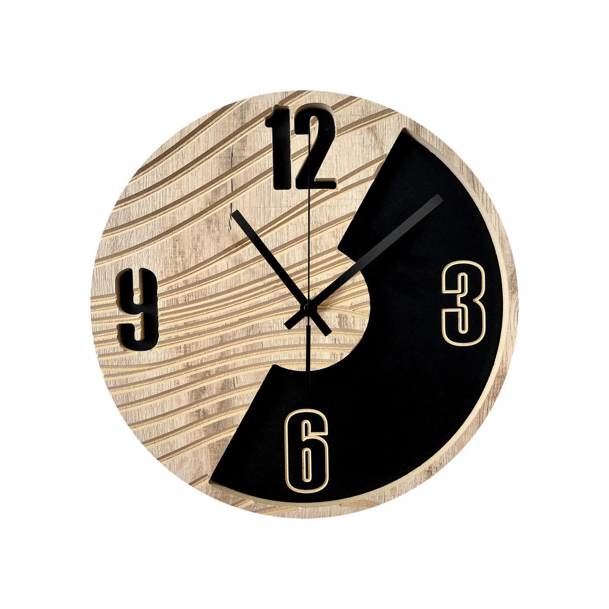 WANDUHR Schwarz, Eichefarben  - Eichefarben/Schwarz, Basics, Holz/Kunststoff (36cm)