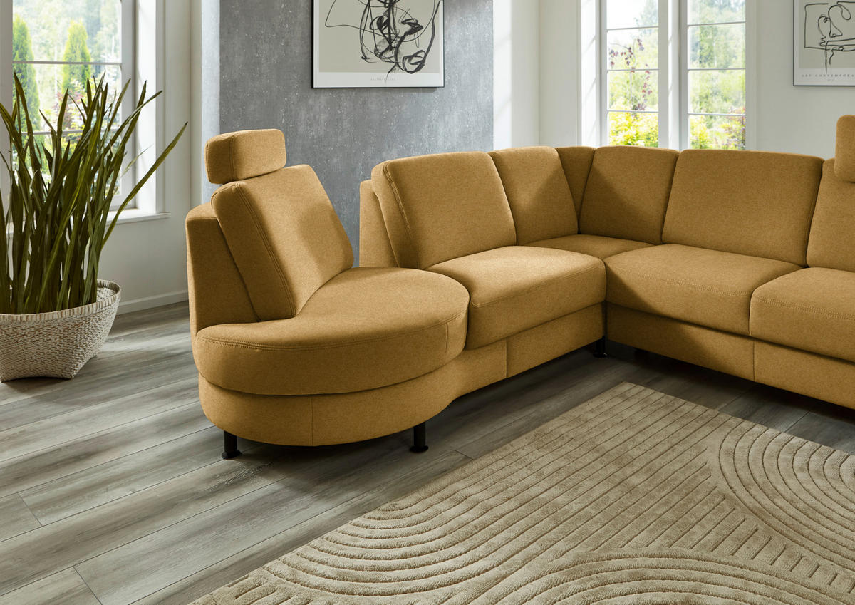 ECKSOFA  in Flachgewebe Currygelb  252/248 cm  - Currygelb/Schwarz, KONVENTIONELL, Textil/Metall (252/248cm) - Beldomo Comfort