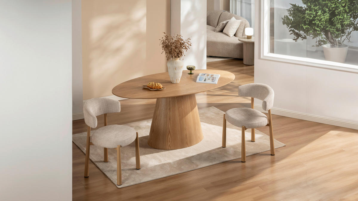 ESSTISCH 180/90/75 cm Echtholz, Nachbildung  Holz, Holzwerkstoff oval Eichefarben  - Eichefarben, Design, Holz/Holzwerkstoff (180/90/75cm) - VanDerken