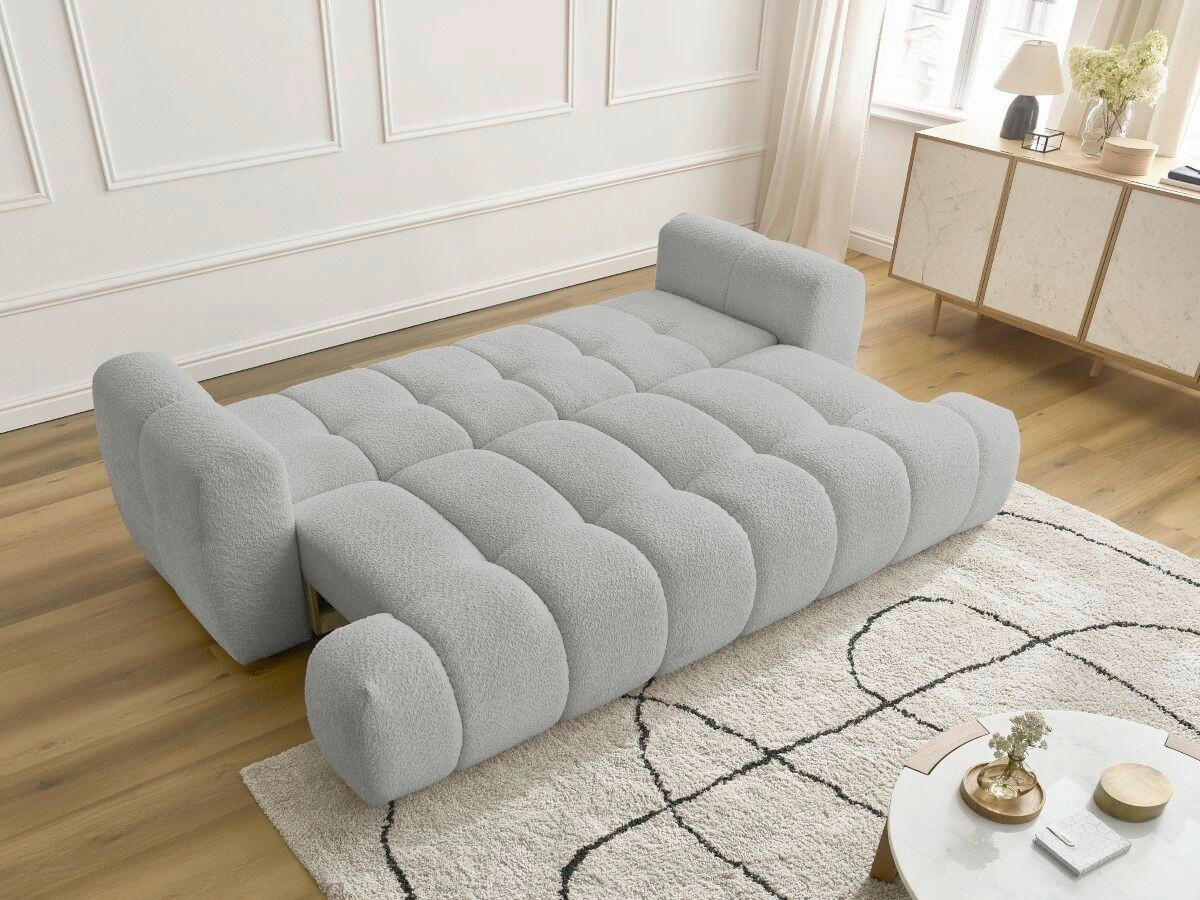 SCHLAFSOFA FUJI Bouclé Hellgrau  inkl.  - Hellgrau/Schwarz, MODERN, Kunststoff/Textil (251/113/88cm)
