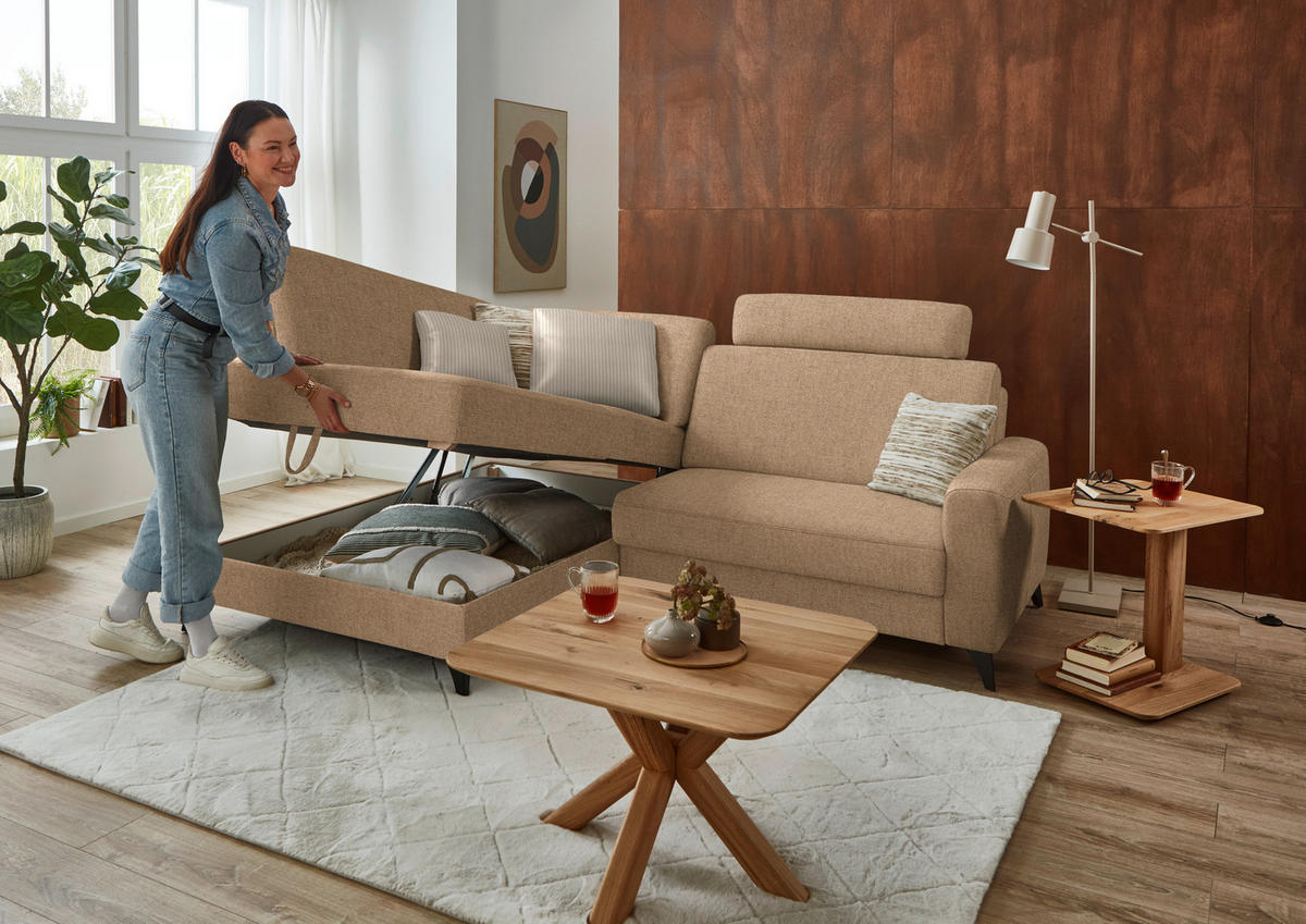 ECKSOFA  Chenille Altrosa  - Schwarz/Altrosa, Design, Textil/Metall (182/239cm) - Beldomo Comfort