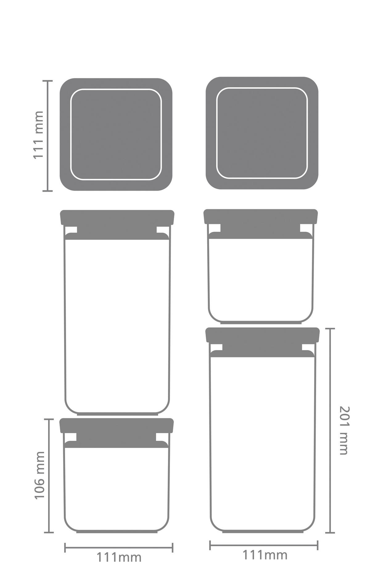 SADA DÓZ NA POTRAVINY 4-dielne - priehľadné/čierna, Design, plast (11.2/29.6/22.3cm) - Brabantia