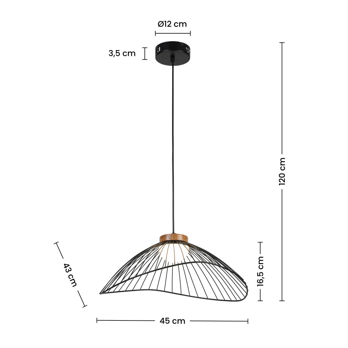 HÄNGELEUCHTE 45/43/22,5 cm  - Schwarz/Naturfarben, Trend, Holz/Kunststoff (45/43/22,5cm) - Collett's Monde