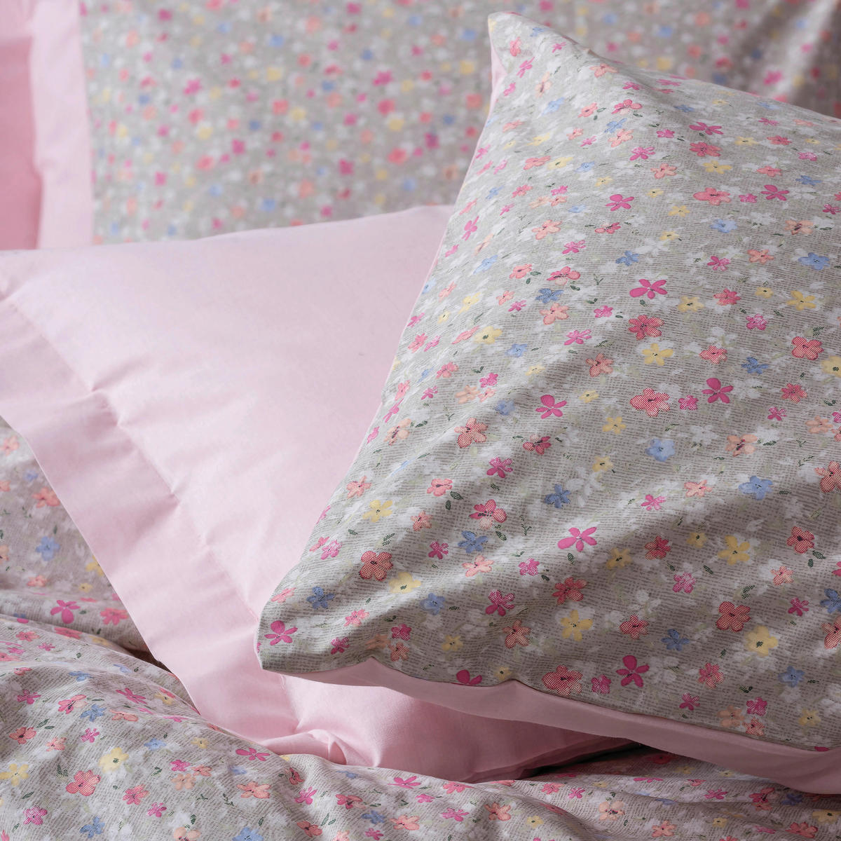 BETTWÄSCHE 135/200 cm  - Pink/Grau, Basics, Textil (135/200cm)