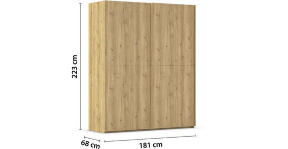 SCHWEBETÜRENSCHRANK 180/223/68 cm 2-türig Eichefarben  - Eichefarben, Design, Holz/Holzwerkstoff (180/223/68cm) - Novel