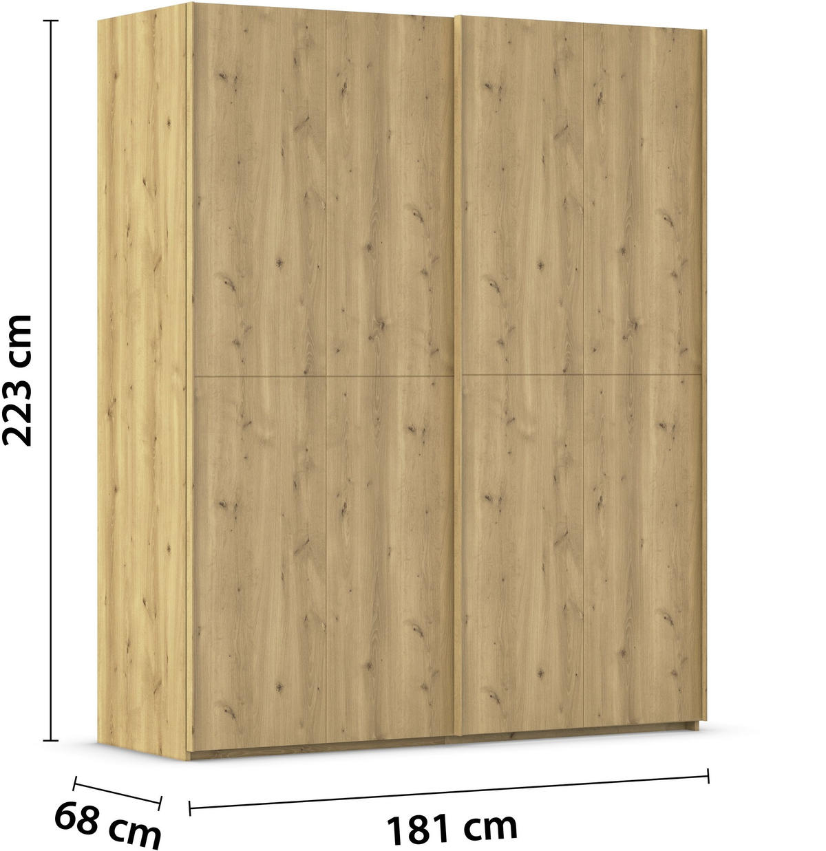 SCHWEBETÜRENSCHRANK 180/223/68 cm 2-türig Eichefarben  - Eichefarben, Design, Holz/Holzwerkstoff (180/223/68cm) - Novel